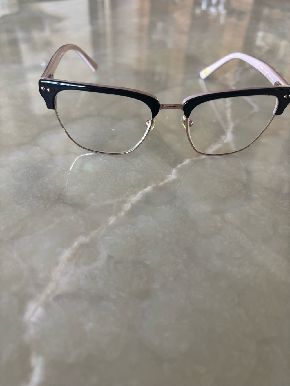 Ted Baker Two-Tone Cat-Eye Frames in Black & Pink Rose Gold